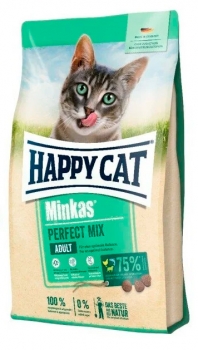 Сухой корм для оптимального баланса жизнедеятельности Happy Cat Minkas Perfect Mix Adult 30/12 (домашняя птица, рыба и ягненок)