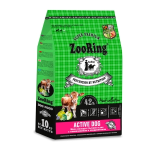Корм ZooRing Active Dog для молодых и взрослых активных собак средних и крупных пород с глюкозамином и хондроитином (Мясо молодых бычков и рис)