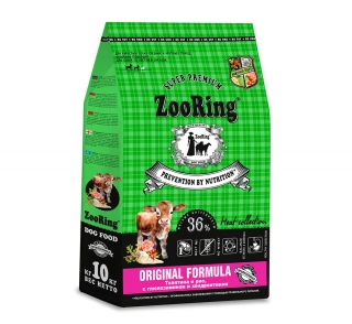 Корм ZooRing Original Formula для взрослых собак средних и крупных пород с глюкозамином и хондроитином (Телятина и рис)