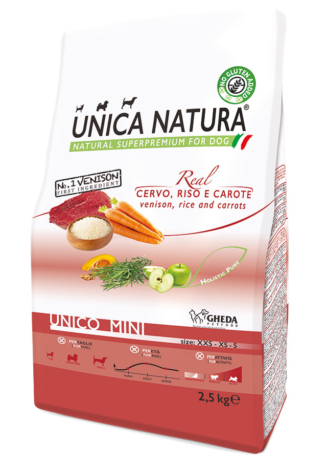 Сухой корм Unica Natura Mini для собак мелких пород  (Оленина, рис, морковь)