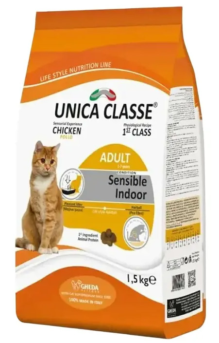 Сухой корм Unica Classe Adult Sensible Indoor для взрослых домашних кошек (Курица)