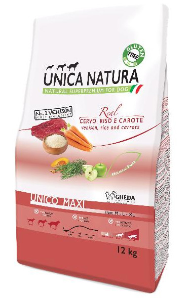 Сухой корм Unica Natura Unico Maxi для собак средних и крупных пород (Оленина, рис и морковь)