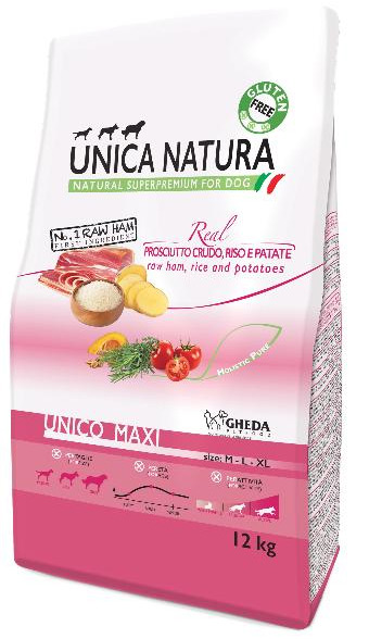 Сухой корм Unica Natura Unico Maxi для собак средних и крупных пород (Сыровяленая ветчина, рис, картофель)