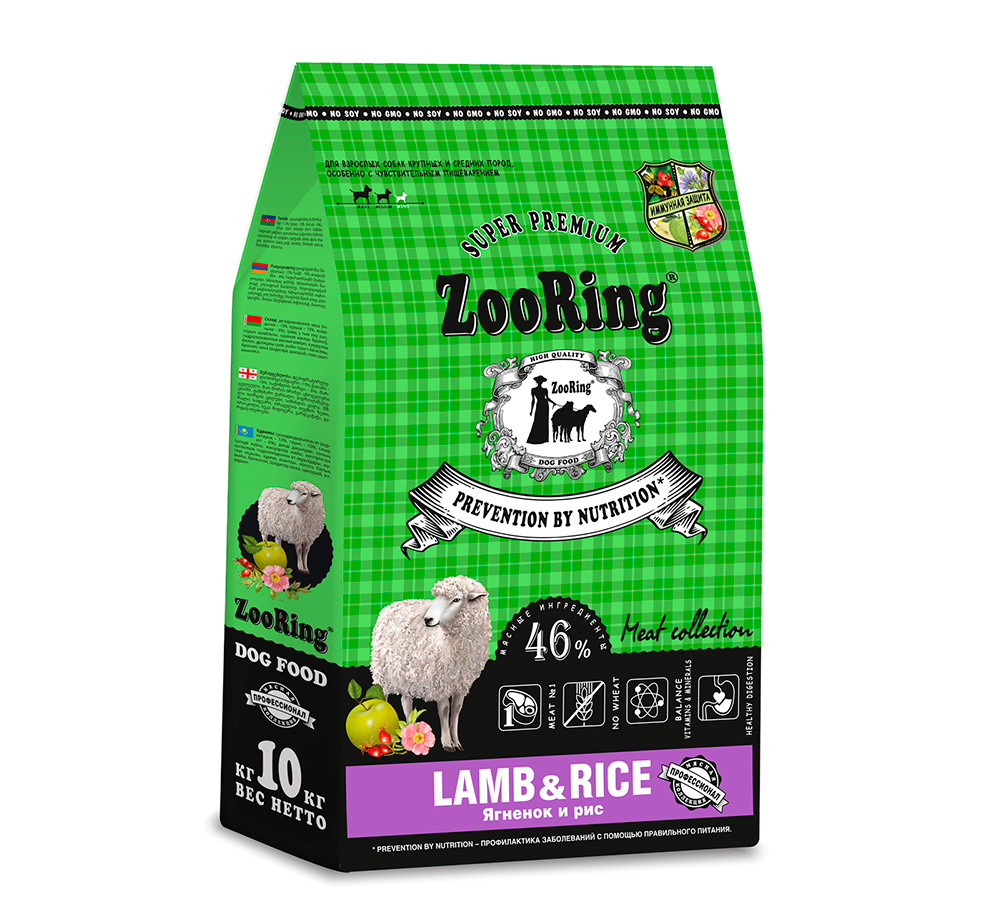 Корм ZooRing Lamb & Rice для взрослых собак средних и крупных пород (Ягненок и рис)